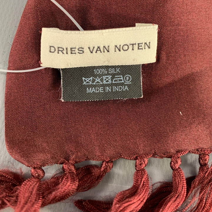 DRIES VAN NOTEN Brown Embroidered Silk Scarf
