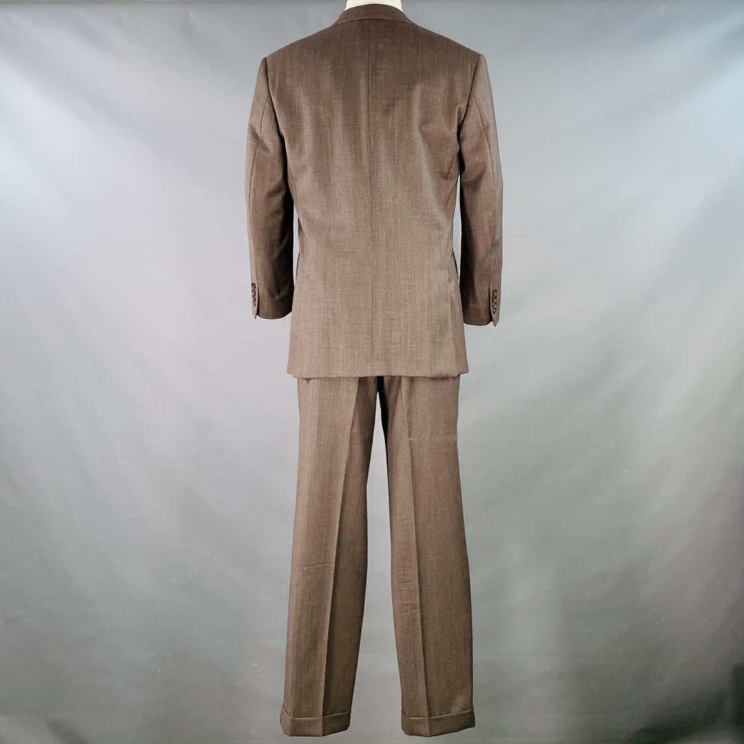 RALPH LAUREN Size 38 Regular Brown Black Nailhead Wool Double Breasted Suit