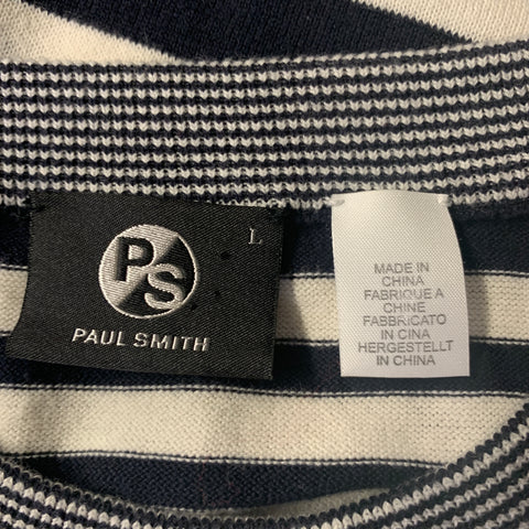 PS by PAUL SMITH Size L White Navy Stripe Ribbed T-shirt