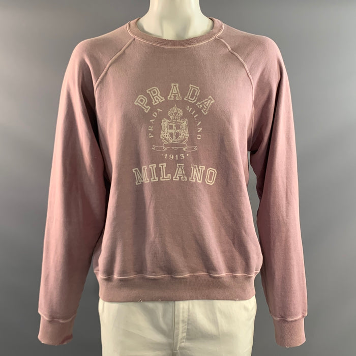 PRADA Size XL Lavender Dark Grey Distressed Cotton Crew Neck Sweatshirt