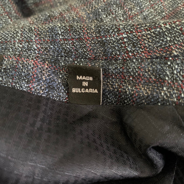 EMPORIO ARMANI Chest Size 44 Blue Red Plaid Viscose Notch Lapel Sport Coat