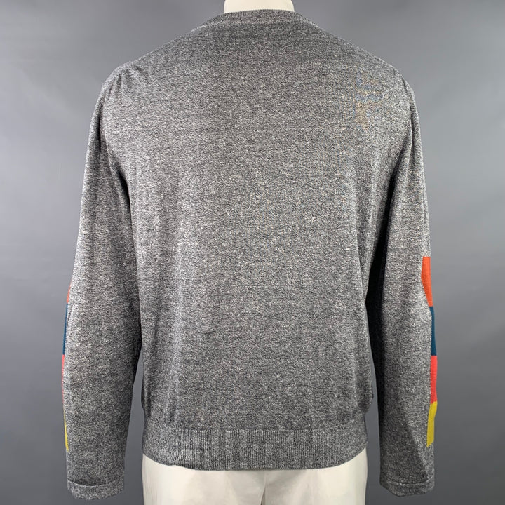 PAUL SMITH Size L Heather Grey Multi Color Color Block Cotton Wool Crew Neck Pullover