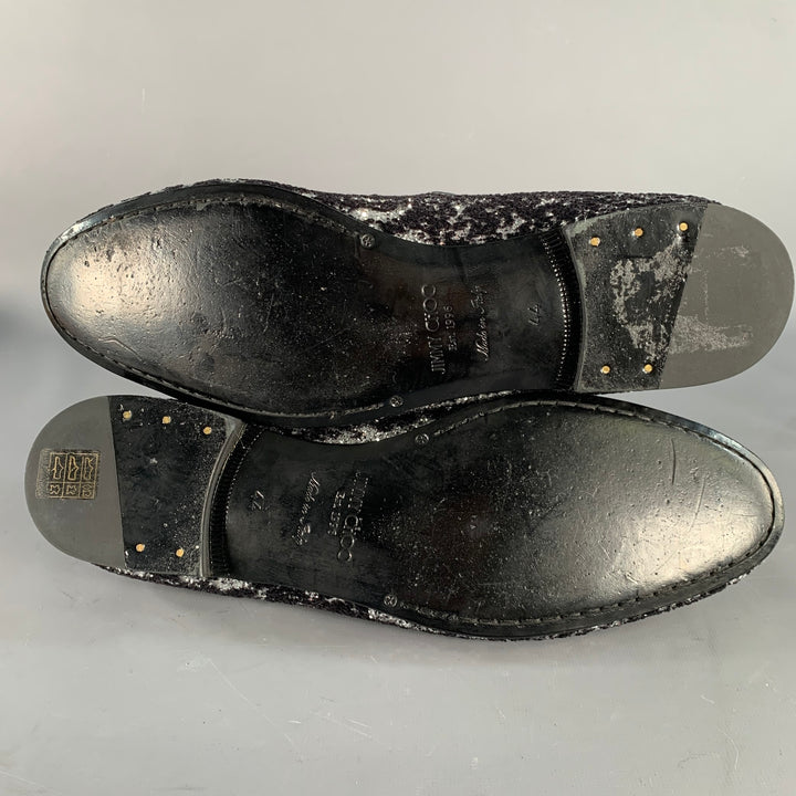 JIMMY CHOO Size 11 Velvet Glitter Devore Sloan Black Silver Slip On Loafers