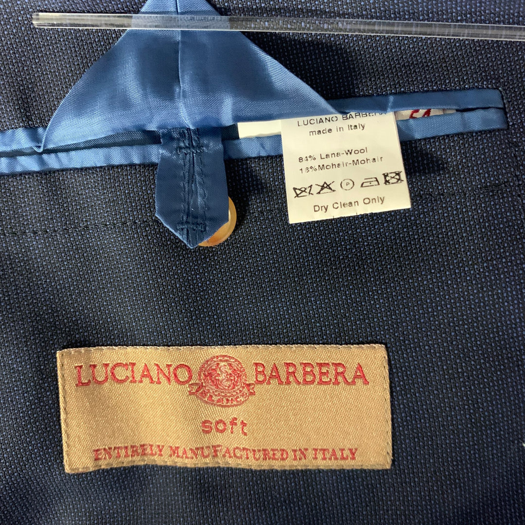 LUCIANO BARBERA Chest Size 44 Navy Basketweave Wool Blend Sport Coat