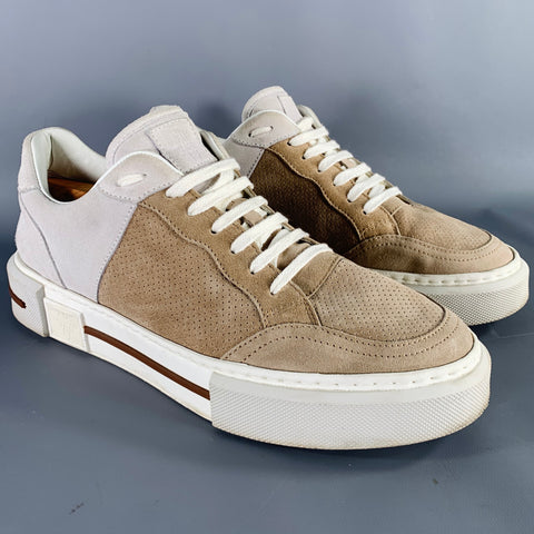 ELEVENTY Size 9 Beige Cream Perforated Suede Sneakers