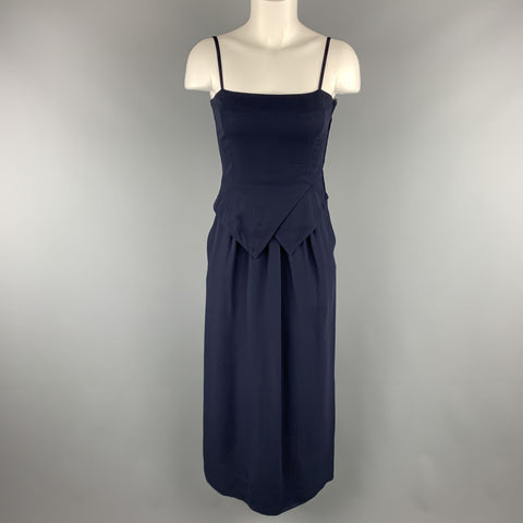 GIORGIO ARMANI Size 4 Navy Viscose Spaghetti Strap Buster Dress