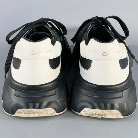 DOLCE & GABBANA Size 10 Daymaster Black White Color Block Leather Chunky Sole Sneakers