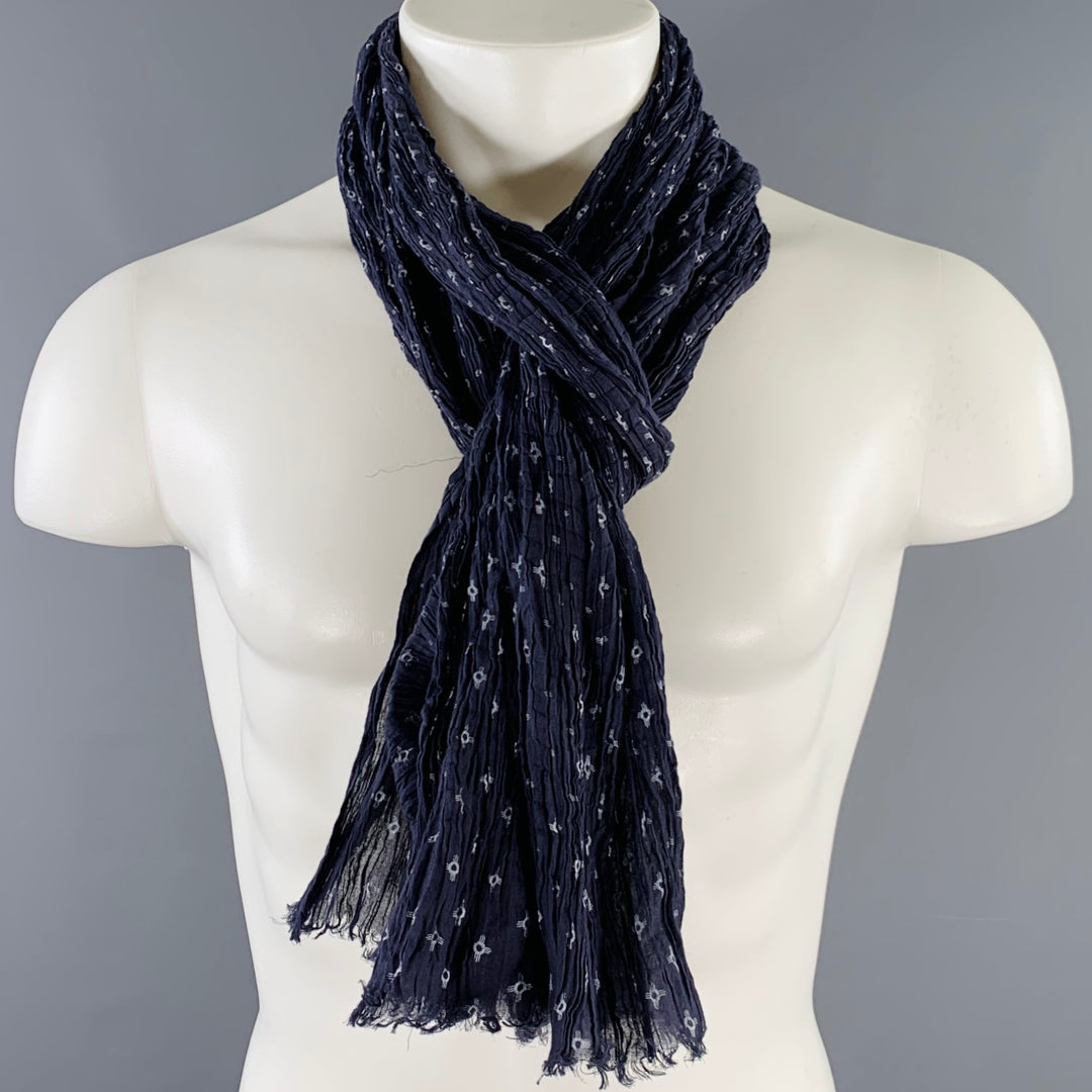 VINTAGE Navy White Wrinkled Abstract Scarf