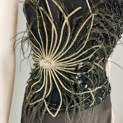 RICHARD TYLER Size 10 Black Jersey Strapless Bead Embroidered Gown