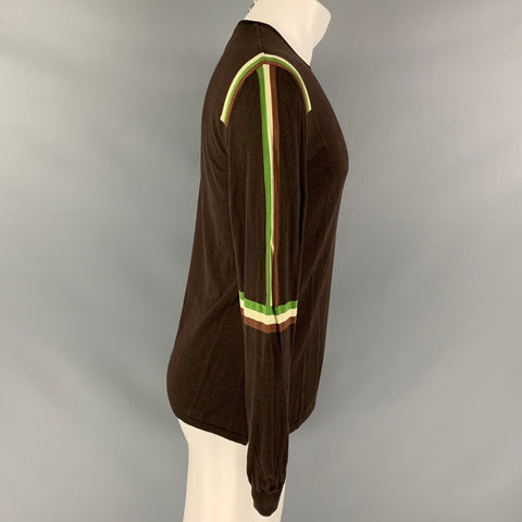 NEIL BARRETT Size M Brown Green Stripe Cotton Crew Neck Pullover
