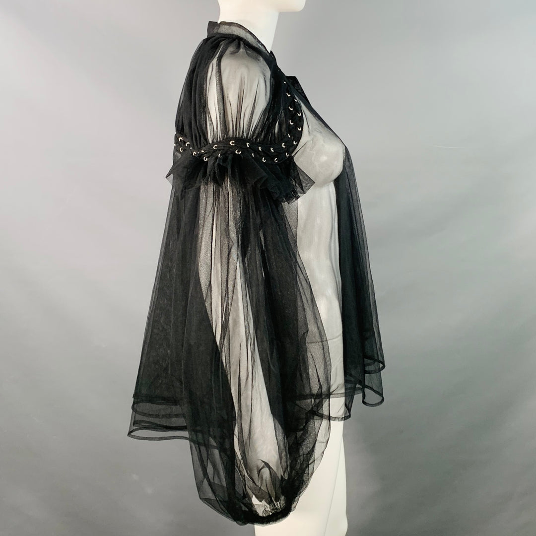 NOIR KEI NINOMIYA Size S Black Polyamide Tulle Collarless Bell Sleeves Blouse