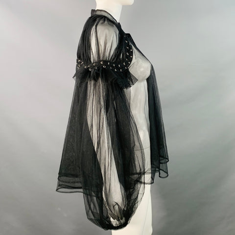 NOIR KEI NINOMIYA Size S Black Polyamide Tulle Collarless Bell Sleeves Blouse