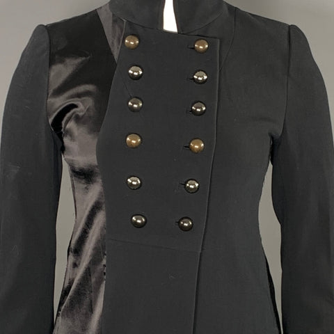 DONNA KARAN Size L Black Wool Blend Mixed Fabrics Double Breasted Coat
