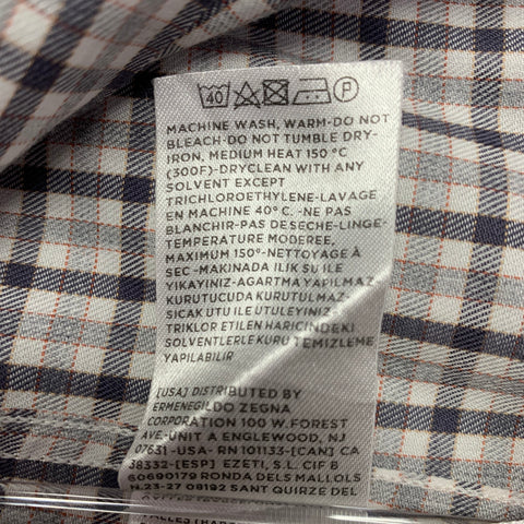 ERMENEGILDO ZEGNA Size L White Grey Checkered Cotton Long Sleeve Shirt