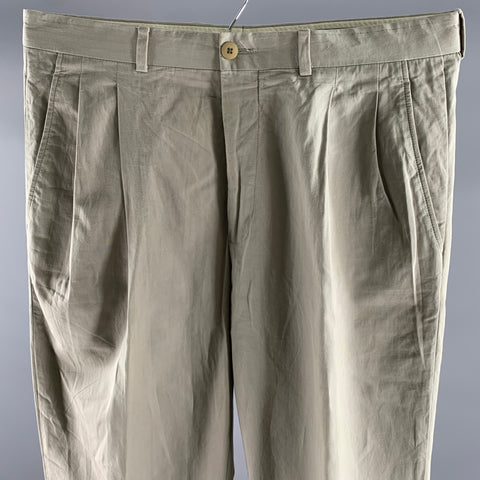 GIANNI VERSACE Size 32 Grey Pleated Cotton Relaxed fit Dress Pants