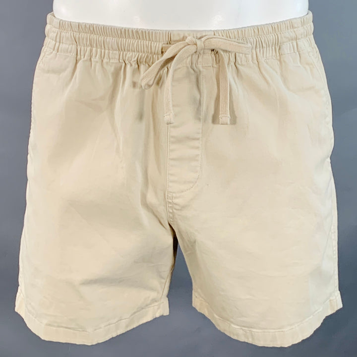 TODD SNYDER Size L Beige Twill Cotton Blend Drawstring Shorts