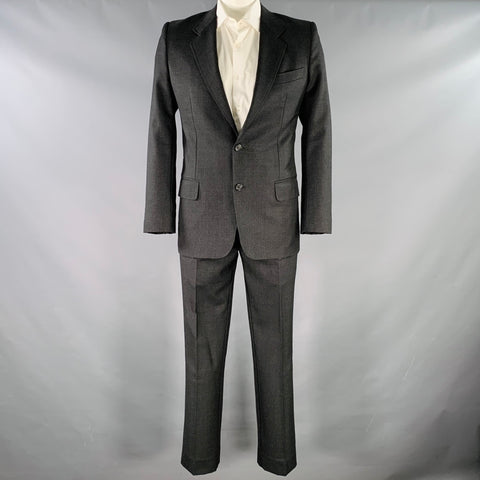 YVES SAINT LAURENT Size 42 Long Grey Charcoal Wool Notch Lapel Suit