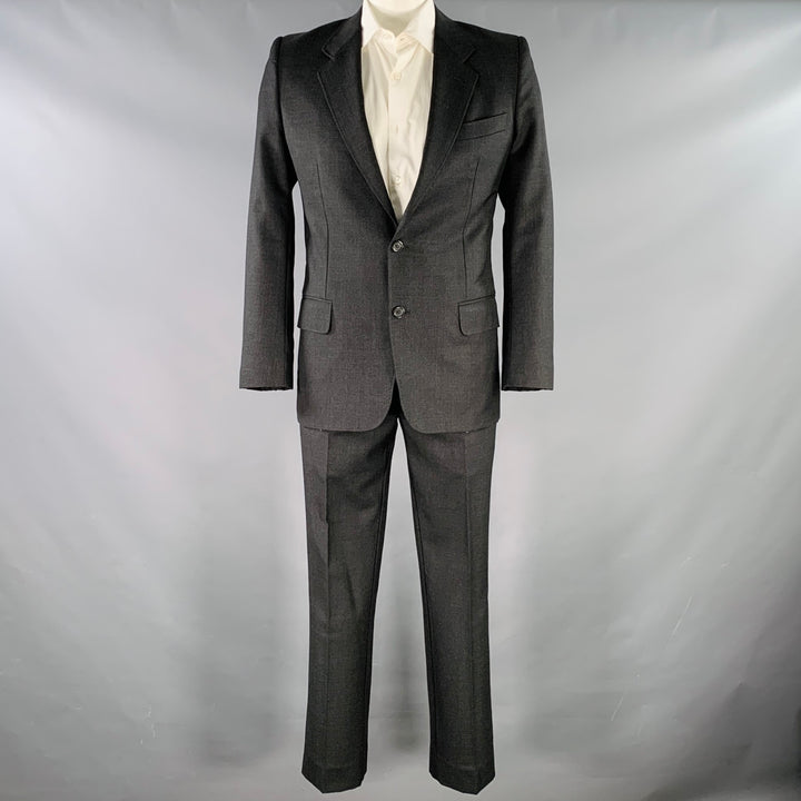 YVES SAINT LAURENT Size 42 Long Grey Charcoal Wool Notch Lapel Suit