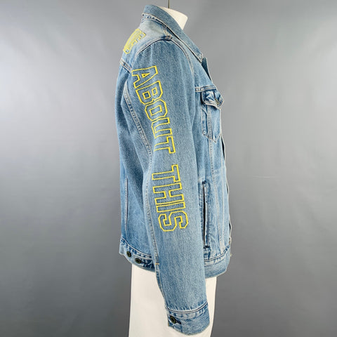 LEVI STRAUSS Size XL Blue Yellow Embroidery Cotton Trucker Jacket