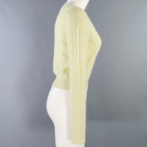 RALPH LAUREN Size M Green Chartreuse Cashmere Cable Knit Pullover