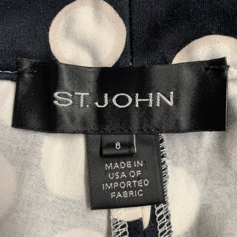 ST. JOHN Size 8 Black White Cotton Polka Dot Tapered Zip Fly Casual Pants