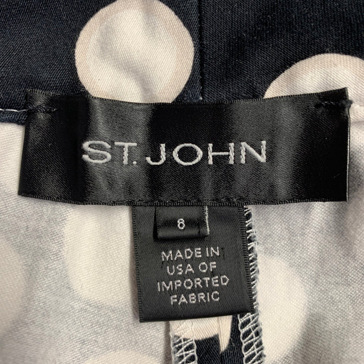 ST. JOHN Size 8 Black White Cotton Polka Dot Tapered Zip Fly Casual Pants