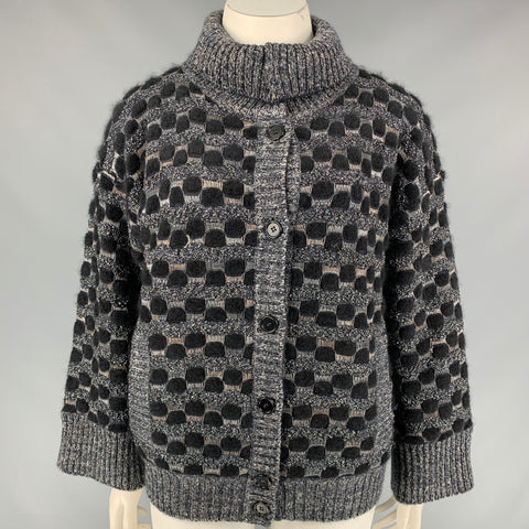 MISSONI Size 8 Black & Grey Knitted Wool Blend Jacket