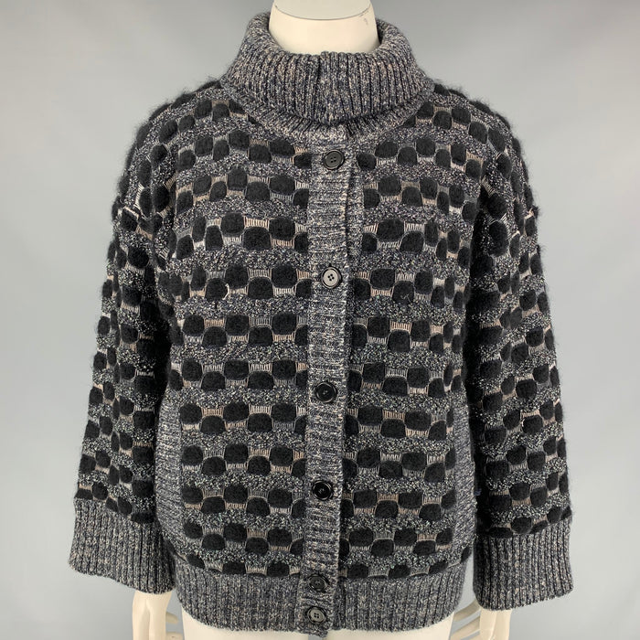 MISSONI Taille 8 Veste en mélange de laine tricotée noire et grise