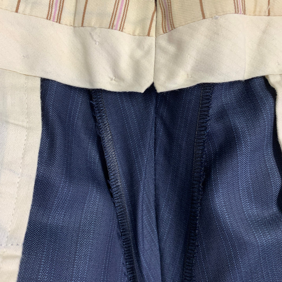 ERMENEGILDO ZEGNA Size 42 Regular Navy Blue Stripe Wool Notch Lapel Suit