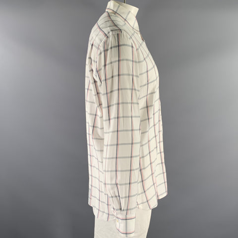 ADAM KIMMEL Size L White Red & Grey Plaid Cotton Long Sleeve Shirt