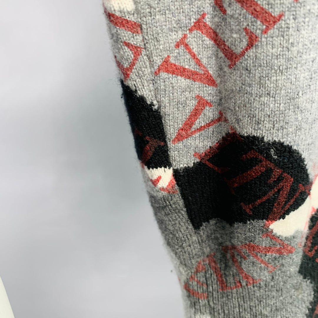 VALENTINO Size S Grey Black White Knit Camouflage Logo Cashmere Crew Neck Pullover