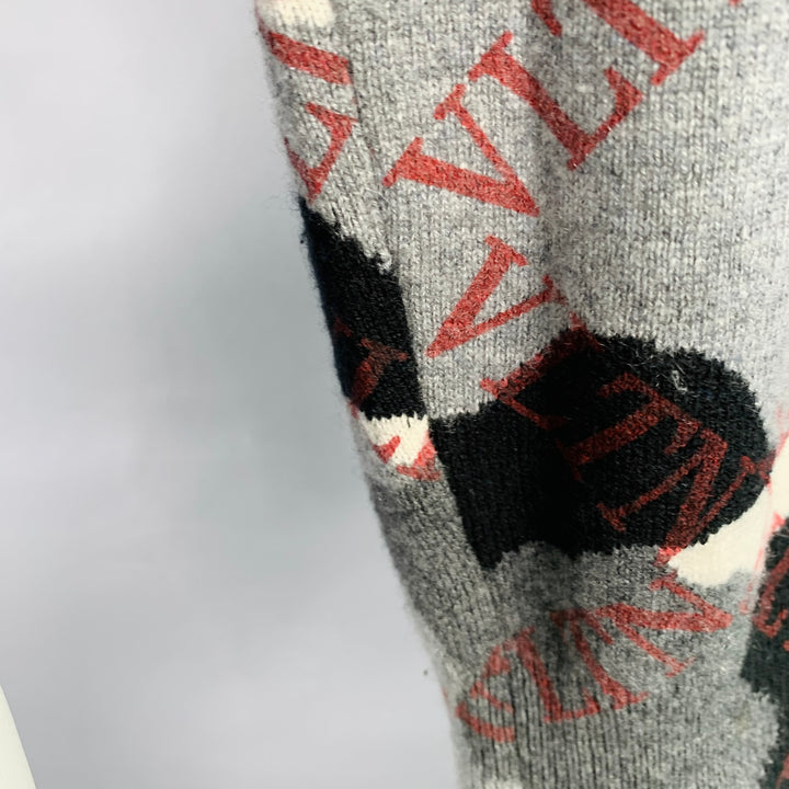VALENTINO Size S Grey Black White Knit Camouflage Logo Cashmere Crew Neck Pullover
