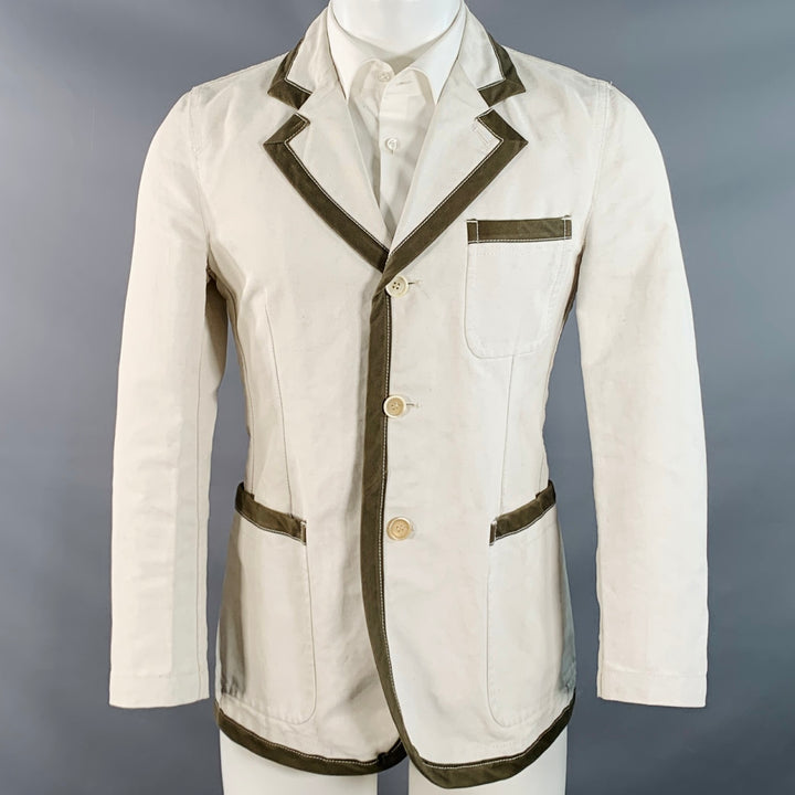 COMME des GARCONS SHIRT Size M Regular Beige Olive Cotton Linen Notch Lapel Sport Coat