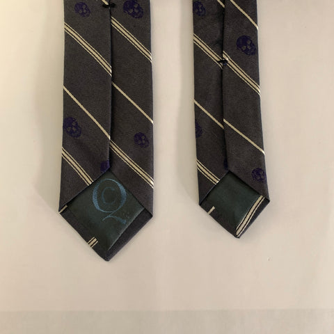 ALEXANDER MCQUEEN Grey White & Purple Mixed Pattern Cotton  Silk Tie
