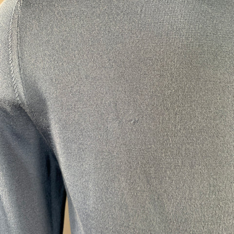 LANVIN Size M Blue Silk Jersey Long Sleeve Polo