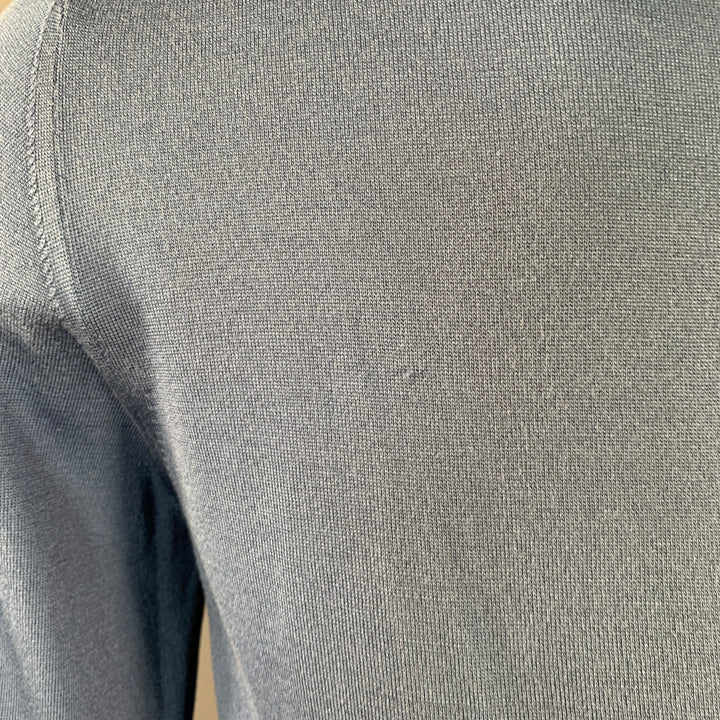 LANVIN Size M Blue Silk Jersey Long Sleeve Polo