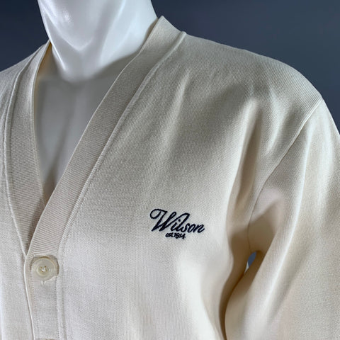 WILSON Size S Cream Navy Logo Cotton Cardigan