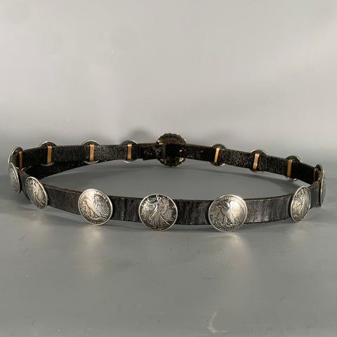 BUFFALO DANCER USA COIN SILVER Black Silver Concho Leather Sterling Belt