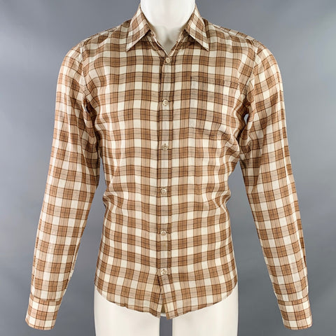 DRIES VAN NOTEN Size 36 Tan Cream Plaid Cotton One Pocket Long Sleeve Shirt