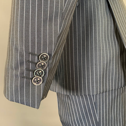 ETRO Size 38 Navy Blue Pinstripe Wool Notch Lapel Suit