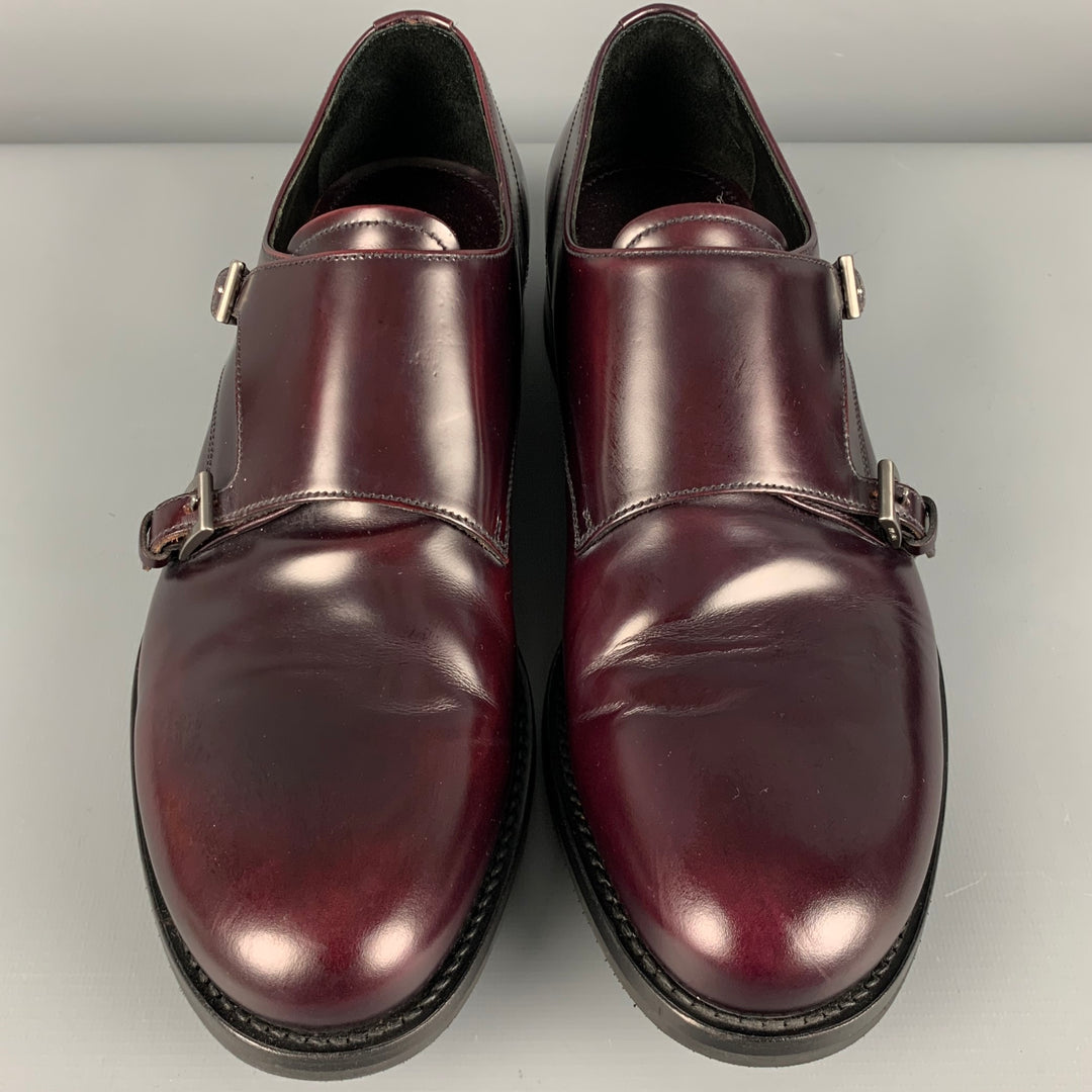PRADA Size 9.5 Burgundy Leather Double Monk Strap Loafers