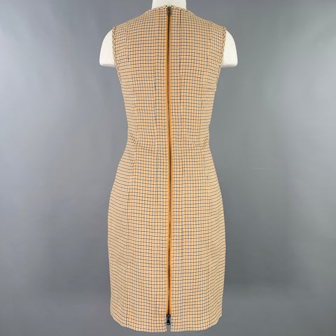TOCCIN(NY) Size 4 Beige Black Polyester Blend Checkered Sleeveless Dress
