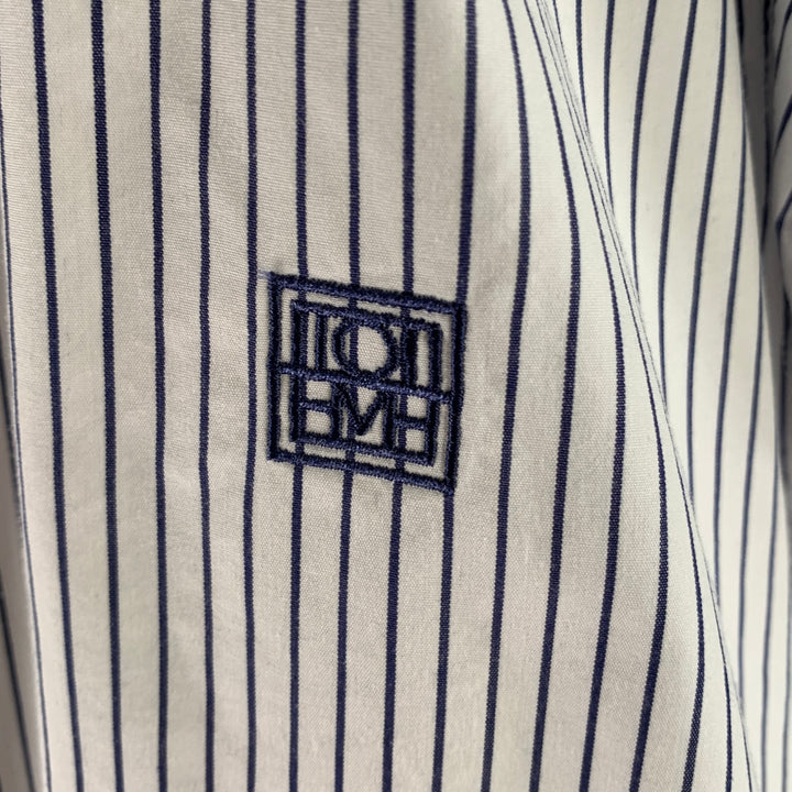 TOTEME Size 10 White Navy Cotton Blend Pinstripe Shirt