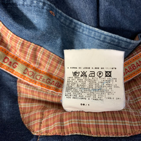 D&G by DOLCE & GABBANA Size S Blue Navy Distressed Cotton Long Sleeve Shirt