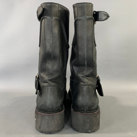 BALENCIAGA Size 8 Black Leather Motorcycle Boots