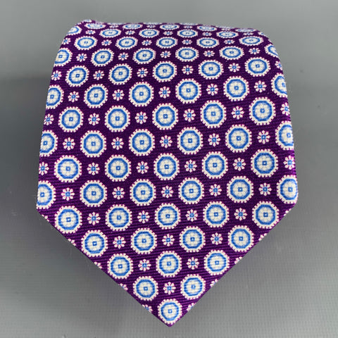 KITON Purple Blue Abstract Floral Tie
