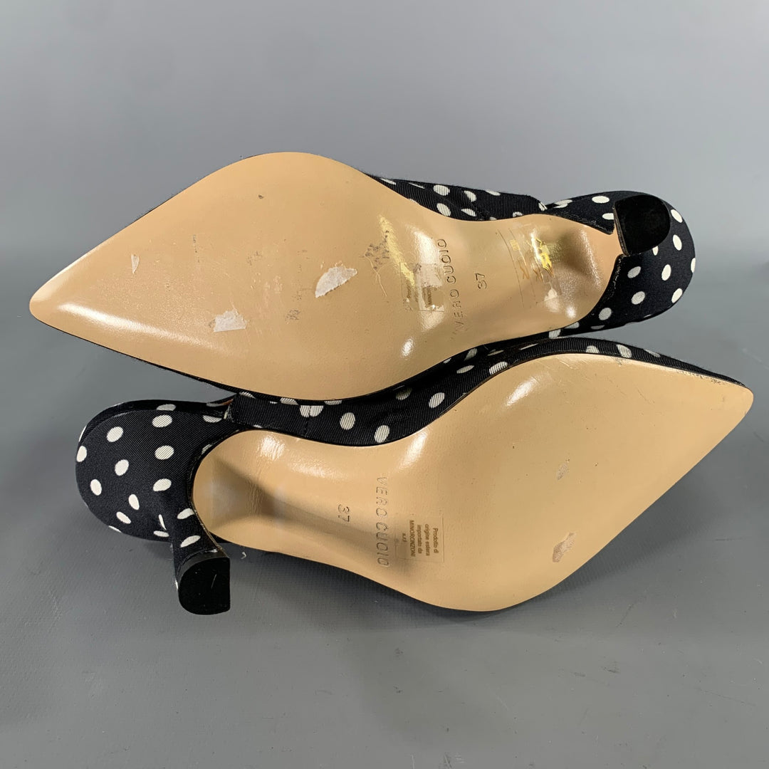 ERMANNO SCERVINO Size 7 Black White Canvas Polka Dot Slingback Pumps