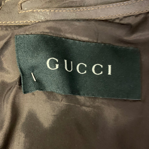 GUCCI TOM FORD Taille 38 Blouson Zippé en Cuir Marron Appliqué