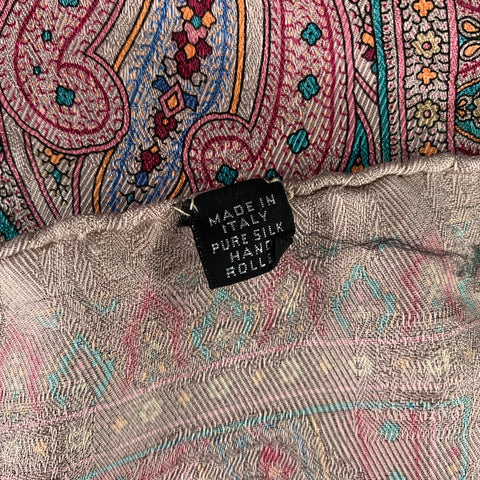 NO BRAND Pink Blue Paisley Silk Pocket Square