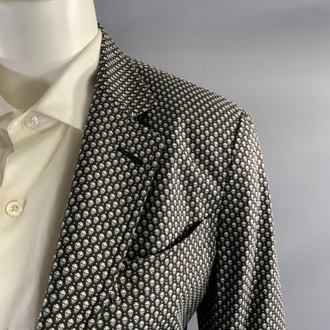 ALEXANDER MCQUEEN Chest Size 36 Black Grey Skulls Cotton Notch Lapel Sport Coat